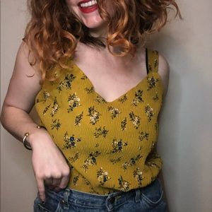 Handmade Vintage Mustard Colored Flower Tank
